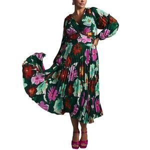 strapless open back dress Chiffon Floral Pleated Long Sleeve Dress – Ballin's LTD main image 1